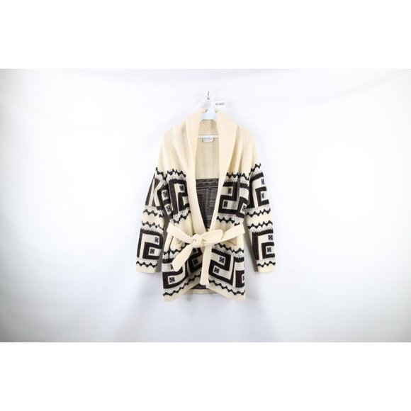 Vintage Other - Vintage 70s Streetwear L Southwestern Knit Belted Shawl Cardigan Sweater USA